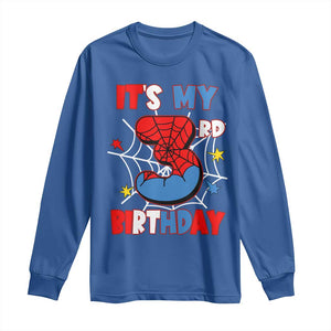 Spider Birthday Long Sleeve Shirt It's My 3rd Bday Party 3 Years Old Boy TS02 Royal Blue Print Your Wear