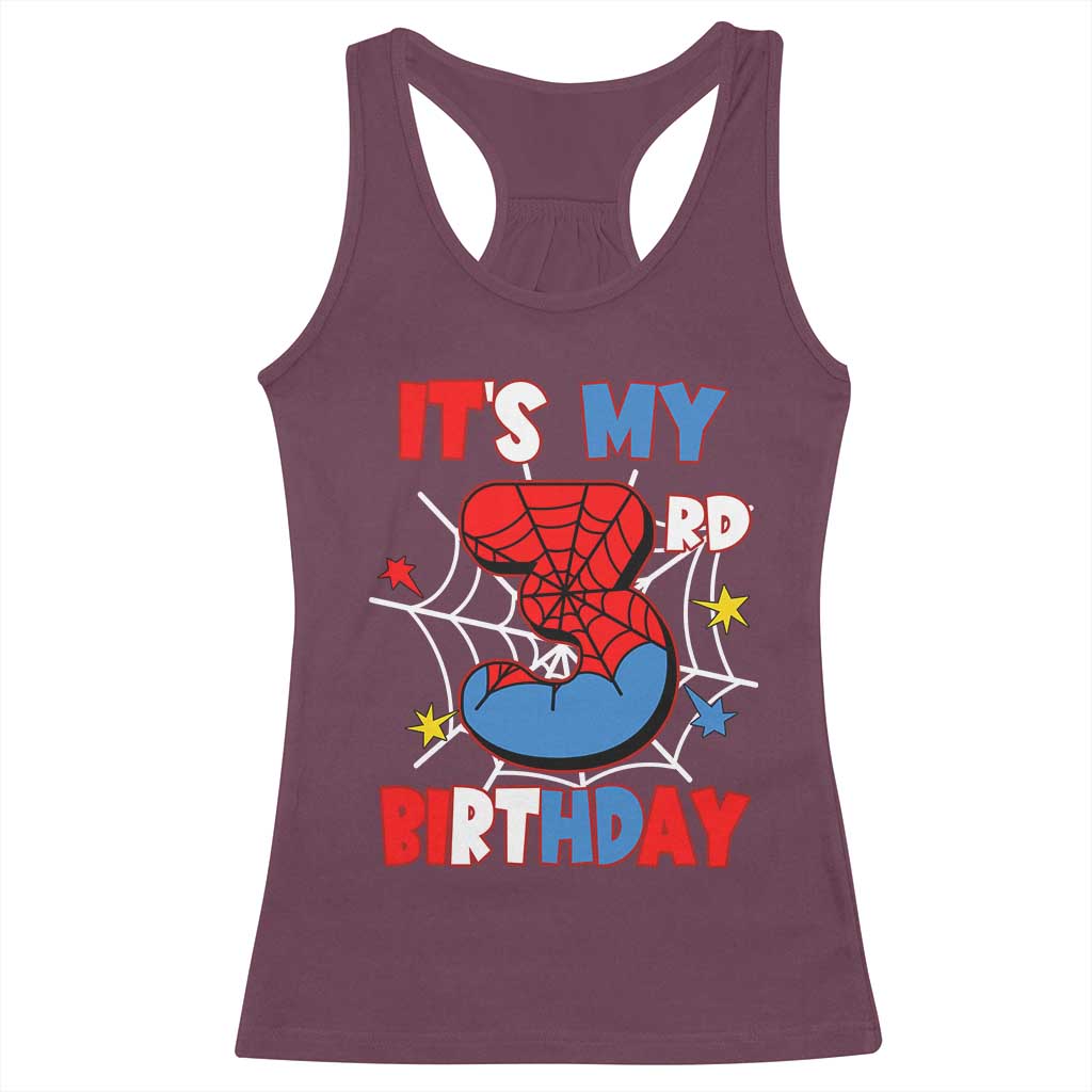 Spider Birthday Racerback Tank Top It's My 3rd Bday Party 3 Years Old Boy TS02 Maroon Print Your Wear