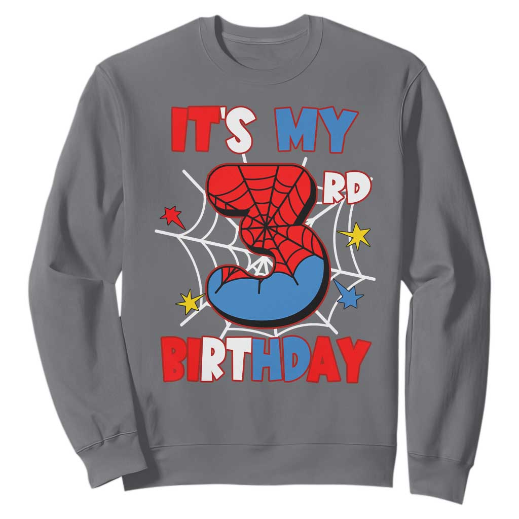 Spider Birthday Sweatshirt It's My 3rd Bday Party 3 Years Old Boy TS02 Charcoal Print Your Wear