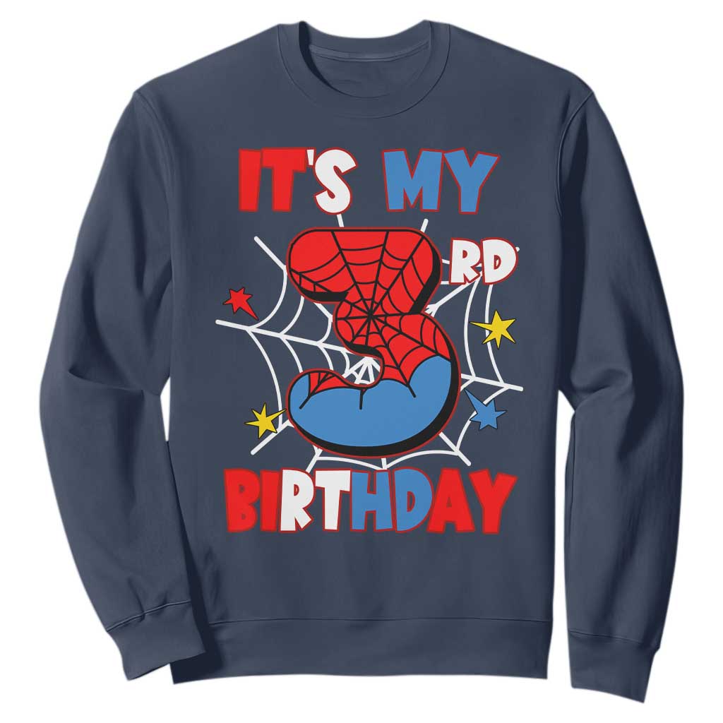 Spider Birthday Sweatshirt It's My 3rd Bday Party 3 Years Old Boy TS02 Navy Print Your Wear