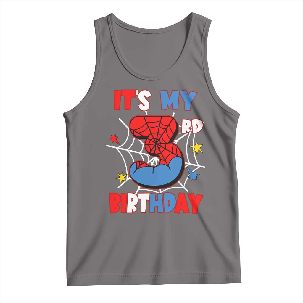 Spider Birthday Tank Top It's My 3rd Bday Party 3 Years Old Boy TS02 Deep Heather Print Your Wear