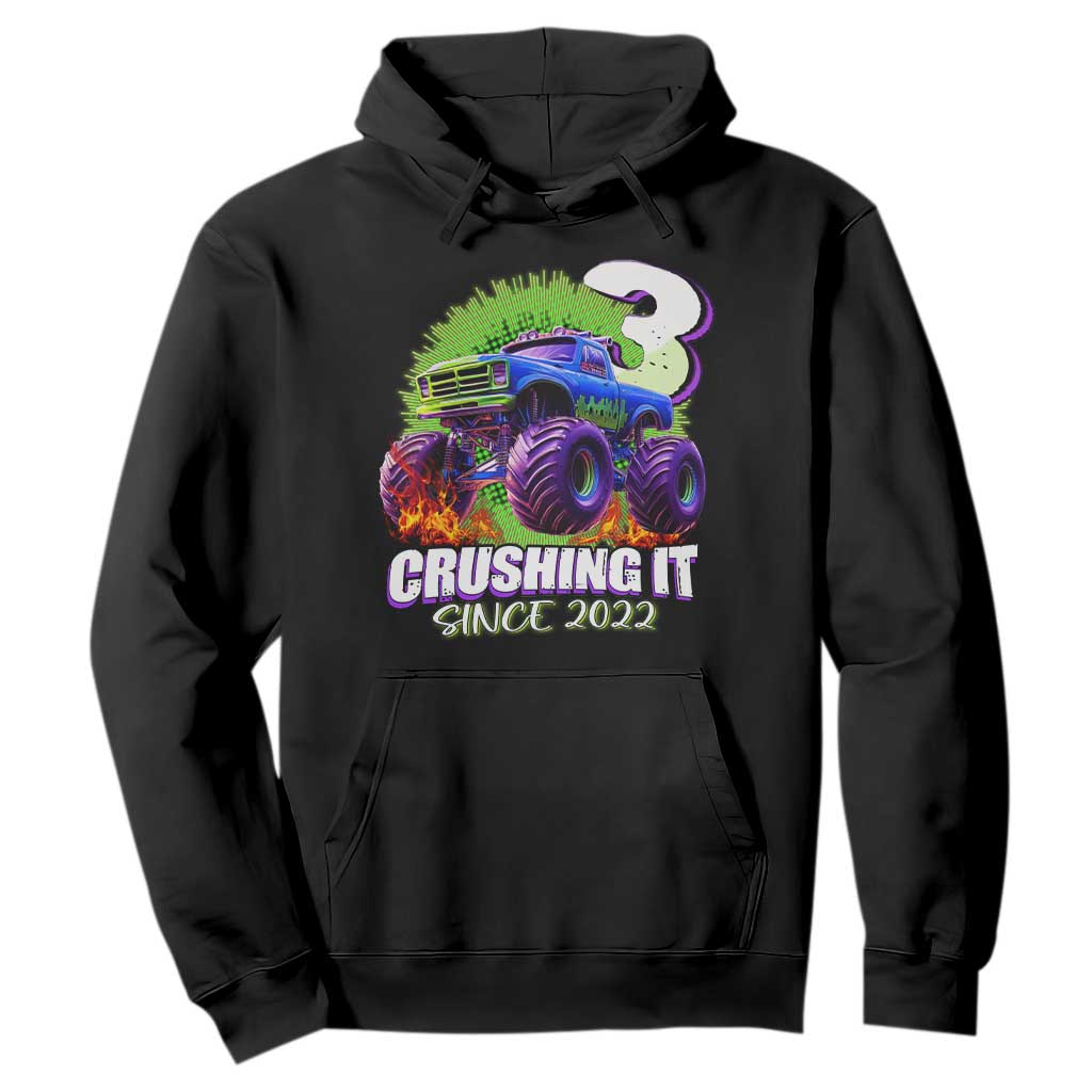 Monster Truck Birthday Hoodie 3 Years Old Boys Happy 3rd Bday Party TS02 Black Print Your Wear