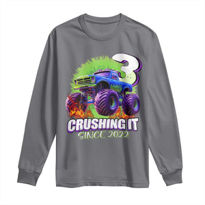 Monster Truck Birthday Long Sleeve Shirt 3 Years Old Boys Happy 3rd Bday Party TS02 Charcoal Print Your Wear