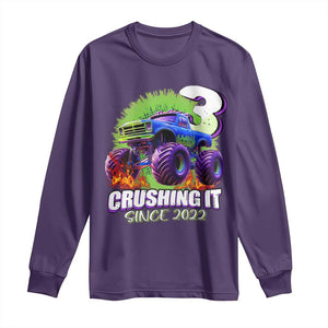 Monster Truck Birthday Long Sleeve Shirt 3 Years Old Boys Happy 3rd Bday Party TS02 Purple Print Your Wear