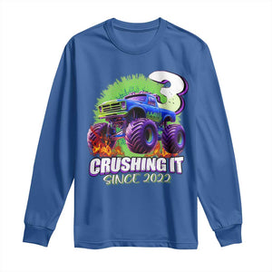 Monster Truck Birthday Long Sleeve Shirt 3 Years Old Boys Happy 3rd Bday Party TS02 Royal Blue Print Your Wear