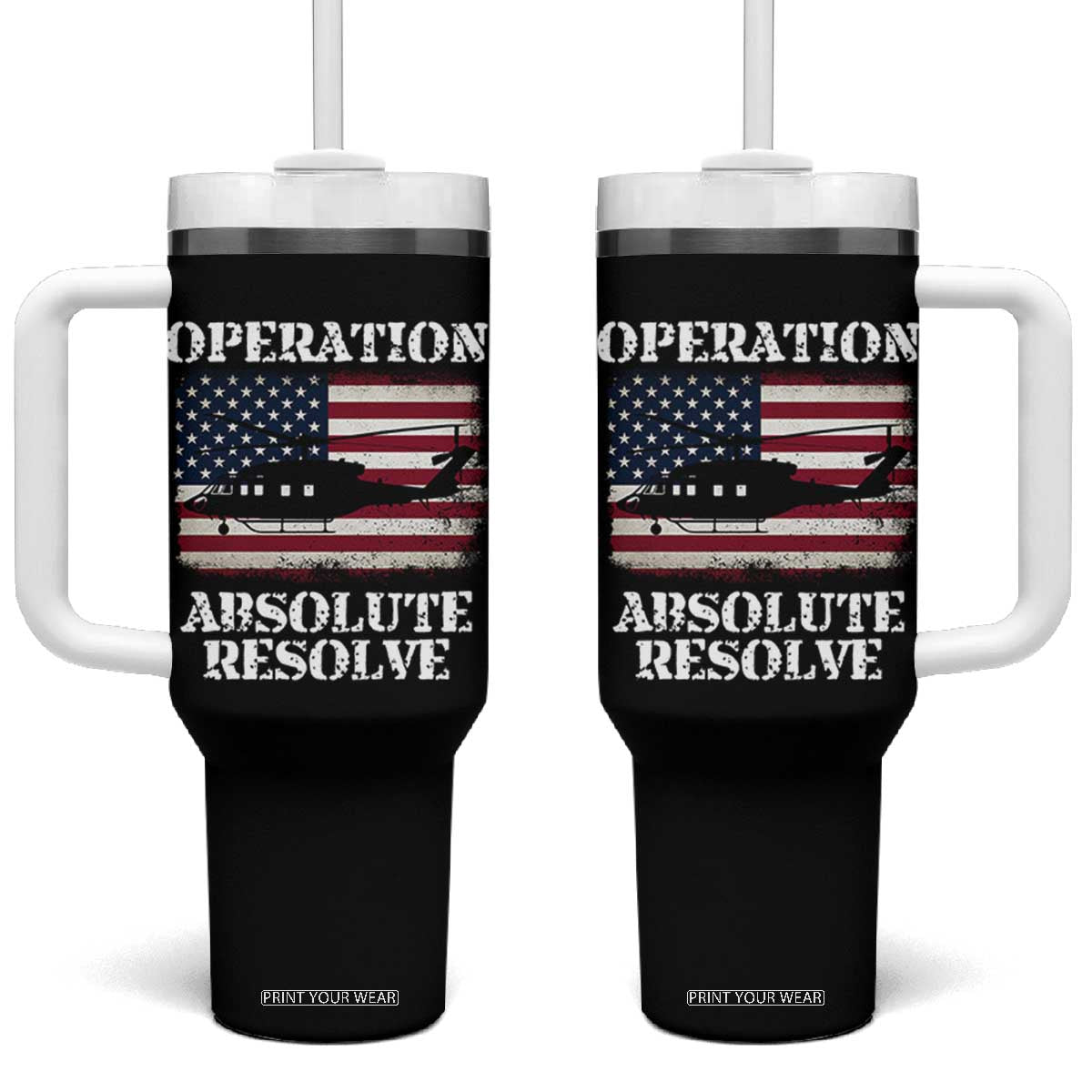 Operation Absolute Resolve Tumbler With Handle US Military Extraction Mission American Flag TS02 One Size: 40 oz Black Print Your Wear