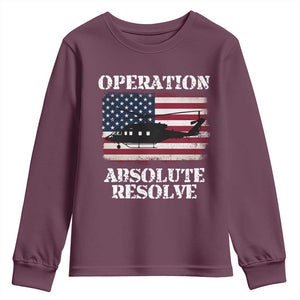 Operation Absolute Resolve Youth Sweatshirt US Military Extraction Mission American Flag TS02 Maroon Print Your Wear