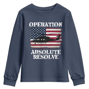 Operation Absolute Resolve Youth Sweatshirt US Military Extraction Mission American Flag TS02 Navy Print Your Wear