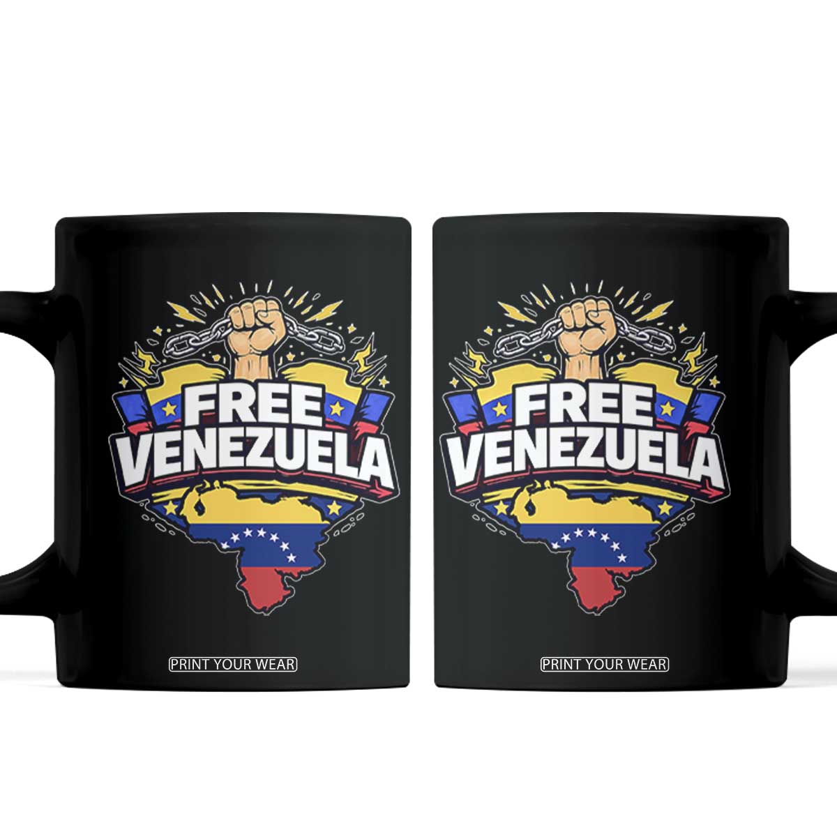 Free Venezuela Raised Fist Coffee Mug Libre Venezuelan Flag Map Liberation TS02 Black Print Your Wear