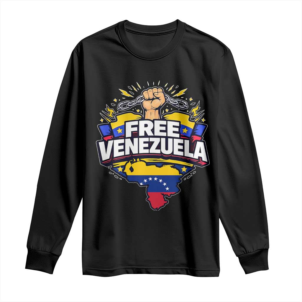 Free Venezuela Raised Fist Long Sleeve Shirt Libre Venezuelan Flag Map Liberation TS02 Black Print Your Wear
