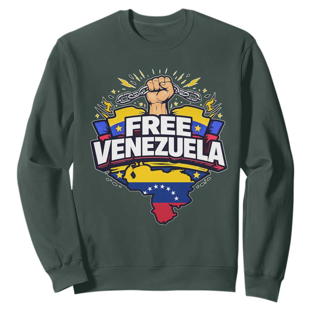 Free Venezuela Raised Fist Sweatshirt Libre Venezuelan Flag Map Liberation TS02 Dark Forest Green Print Your Wear