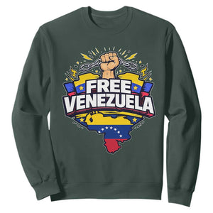 Free Venezuela Raised Fist Sweatshirt Libre Venezuelan Flag Map Liberation TS02 Dark Forest Green Print Your Wear