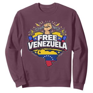 Free Venezuela Raised Fist Sweatshirt Libre Venezuelan Flag Map Liberation TS02 Maroon Print Your Wear
