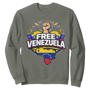 Free Venezuela Raised Fist Sweatshirt Libre Venezuelan Flag Map Liberation TS02 Military Green Print Your Wear