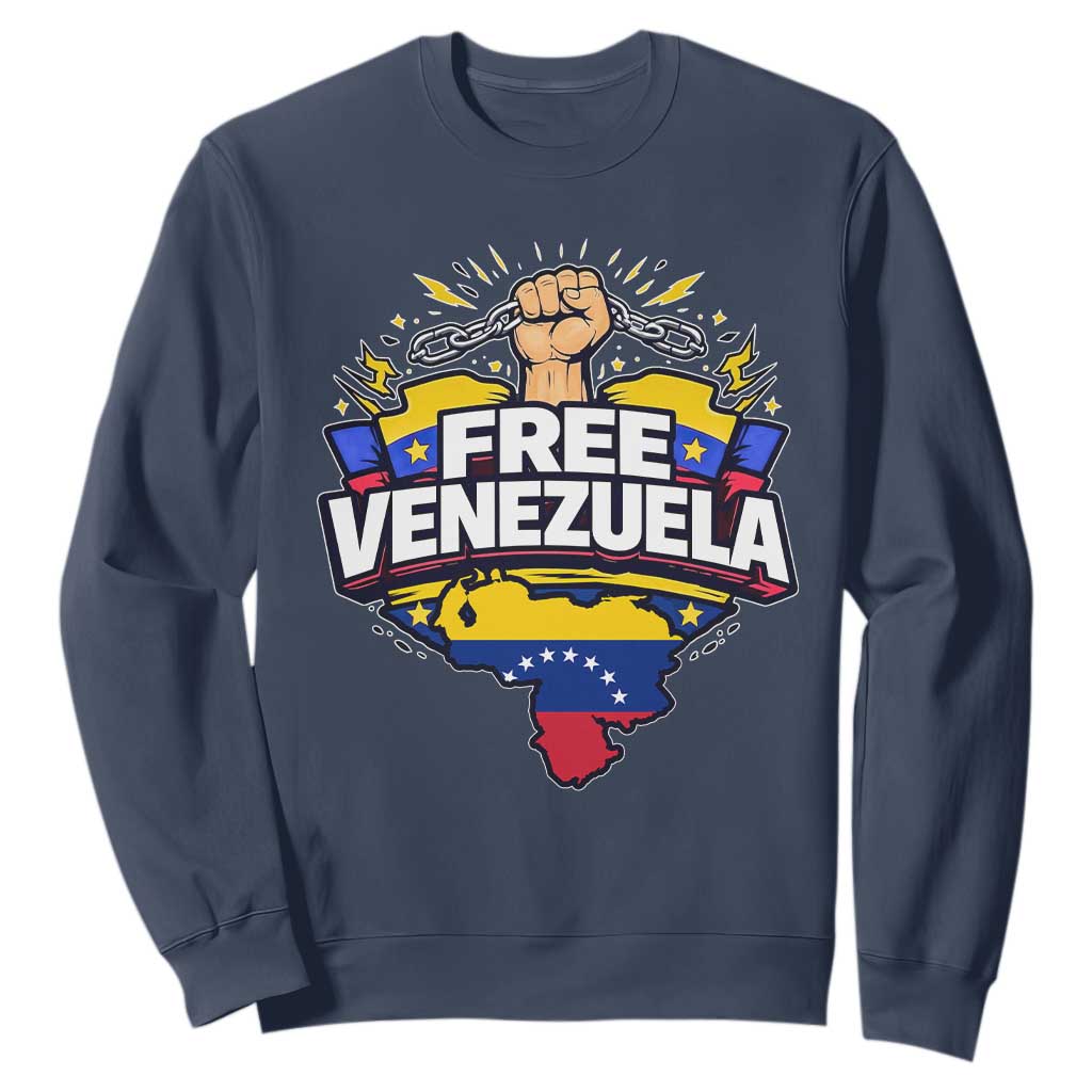 Free Venezuela Raised Fist Sweatshirt Libre Venezuelan Flag Map Liberation TS02 Navy Print Your Wear