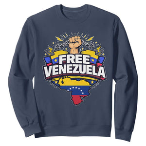 Free Venezuela Raised Fist Sweatshirt Libre Venezuelan Flag Map Liberation TS02 Navy Print Your Wear