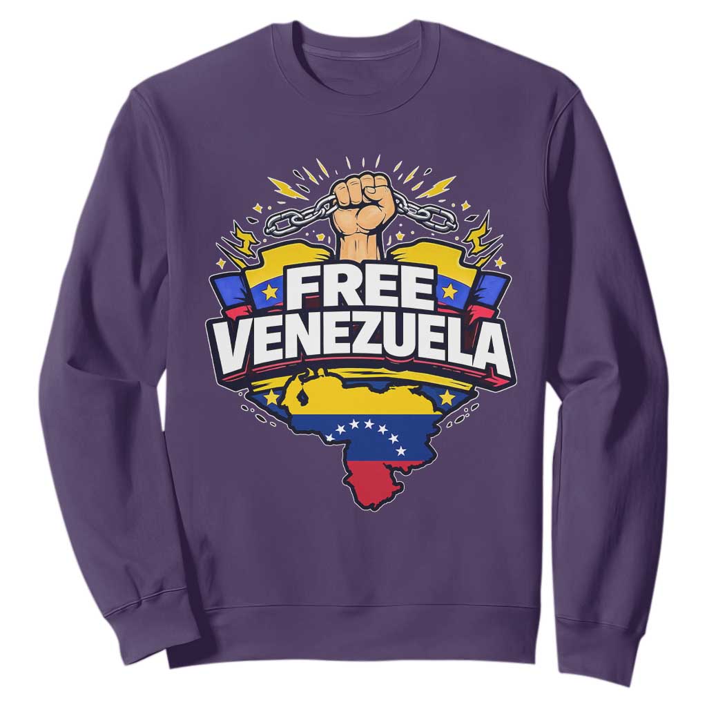 Free Venezuela Raised Fist Sweatshirt Libre Venezuelan Flag Map Liberation TS02 Purple Print Your Wear