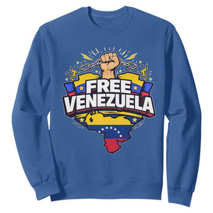 Free Venezuela Raised Fist Sweatshirt Libre Venezuelan Flag Map Liberation TS02 Royal Blue Print Your Wear