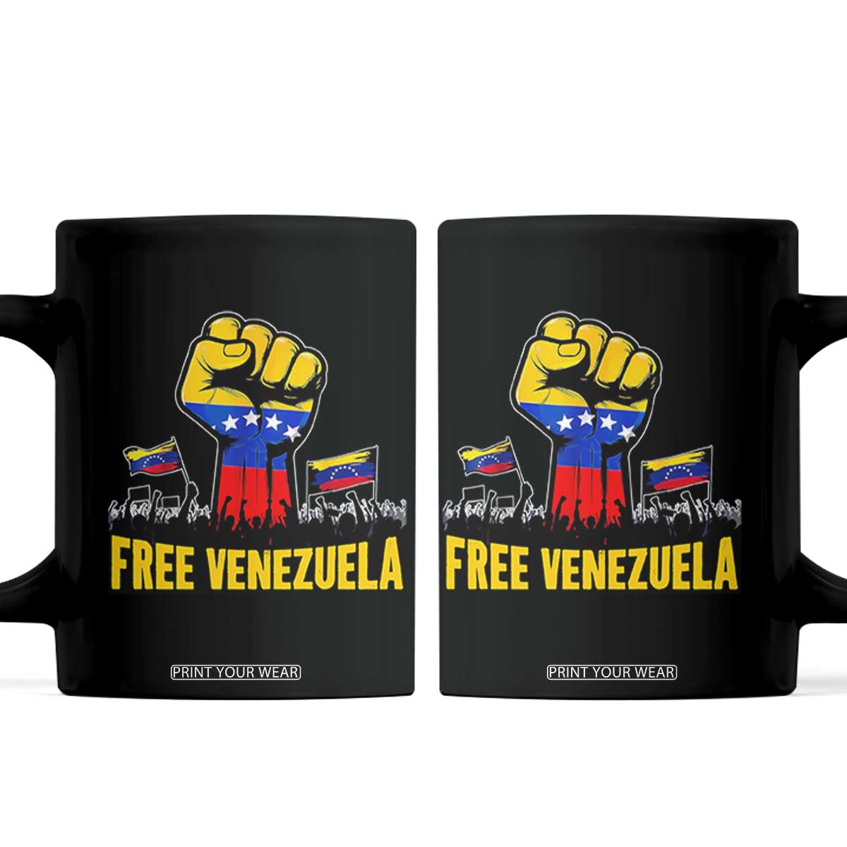 Free Venezuela Flag Coffee Mug Raised Fist Resistance for Liberation Supporters TS02 Black Print Your Wear