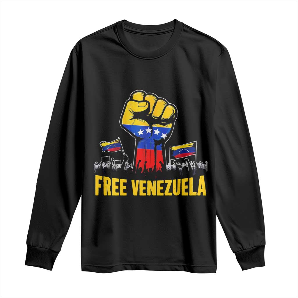 Free Venezuela Flag Long Sleeve Shirt Raised Fist Resistance for Liberation Supporters TS02 Black Print Your Wear