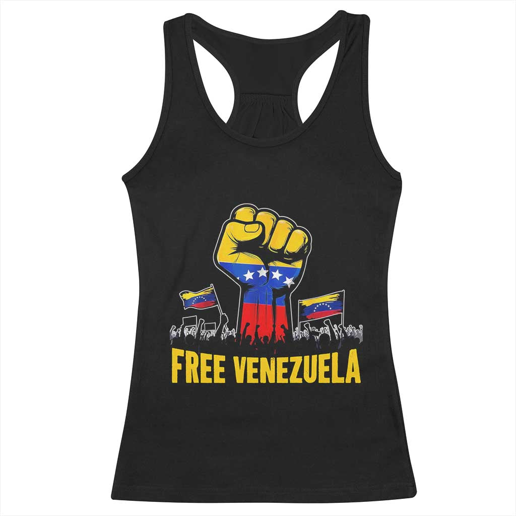 Free Venezuela Flag Racerback Tank Top Raised Fist Resistance for Liberation Supporters TS02 Black Print Your Wear