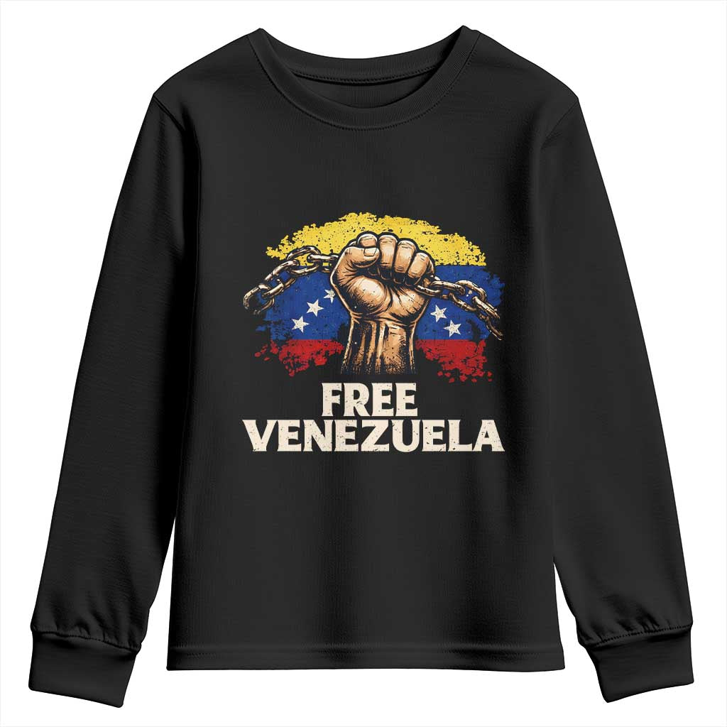 Free Venezuela Flag Chain Breaker Youth Sweatshirt Powerful Liberation for Liberation Supporters TS02 Black Print Your Wear