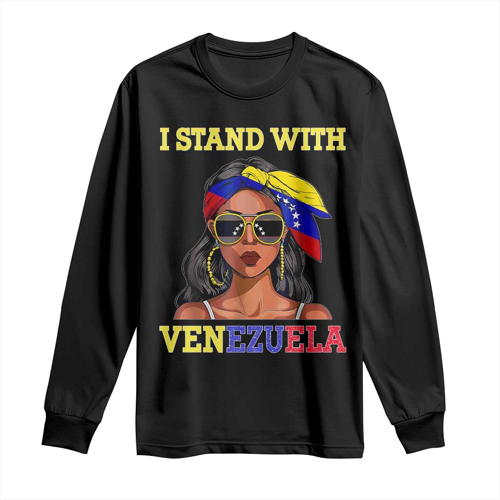 Stand With Venezuela Patriotic Long Sleeve Shirt Venezuelan Flag Empowering Afro Latina Messy Bun Bandana TS02 Black Print Your Wear