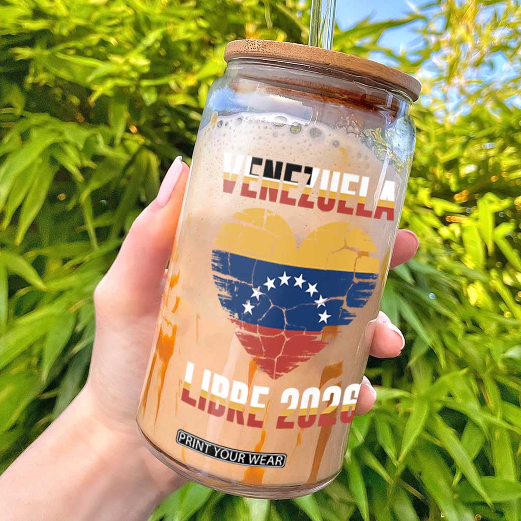 Venezuela Libre 2026 Glass Can Venezuelan Flag Heart Freedom and National Pride TS02 Black Print Your Wear