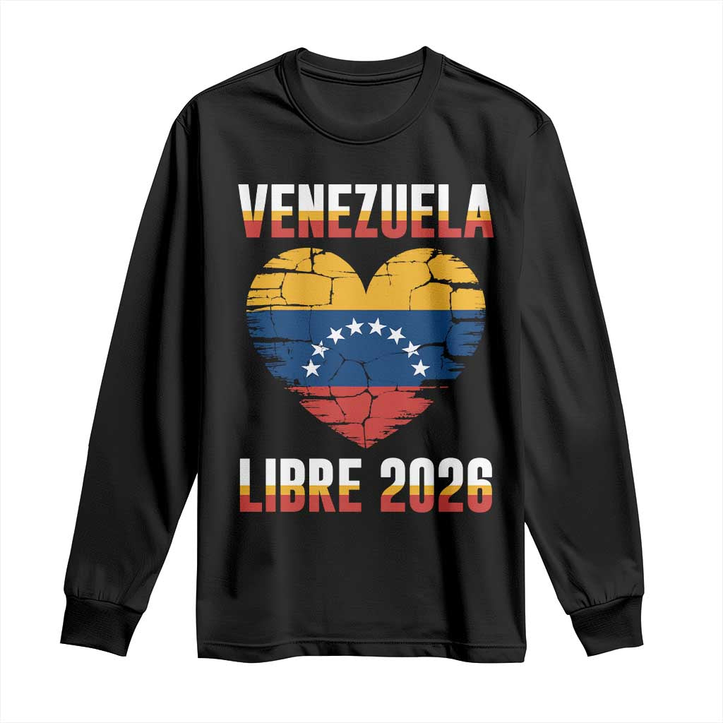 Venezuela Libre 2026 Long Sleeve Shirt Venezuelan Flag Heart Freedom and National Pride TS02 Black Print Your Wear