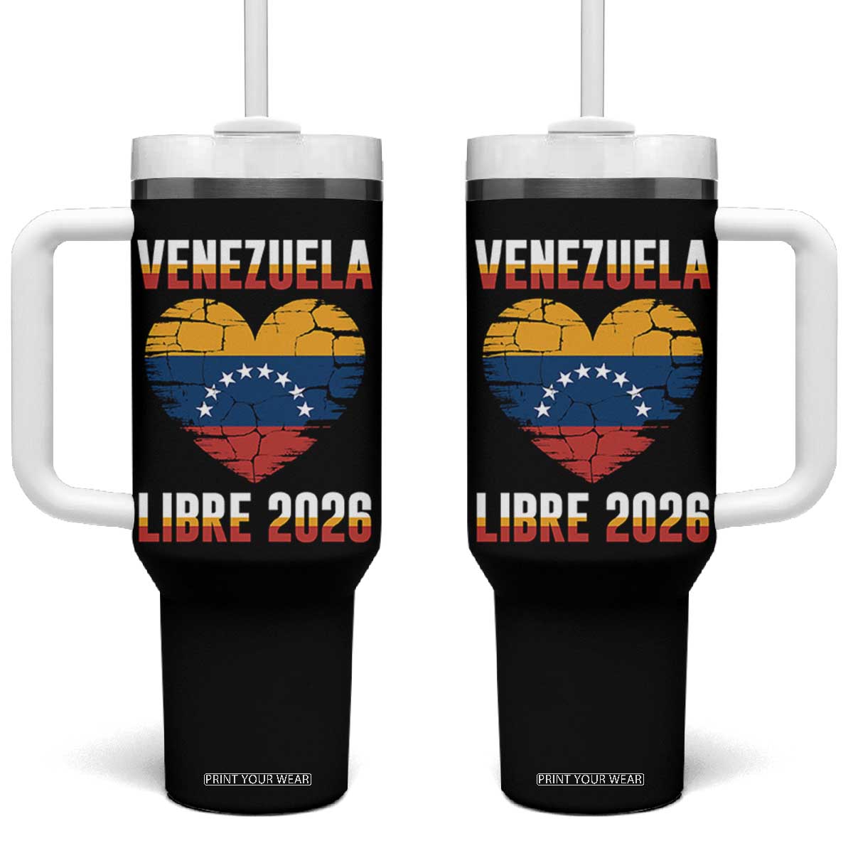 Venezuela Libre 2026 Tumbler With Handle Venezuelan Flag Heart Freedom and National Pride TS02 One Size: 40 oz Black Print Your Wear