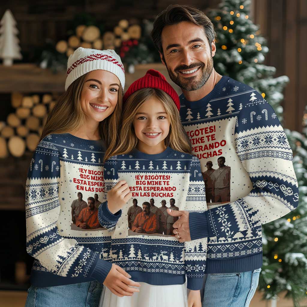Maduro in Prison Meme Satire Ugly Christmas Sweater Spanish Political Politcal Sarcasm TS02 Beige Navy Print Your Wear