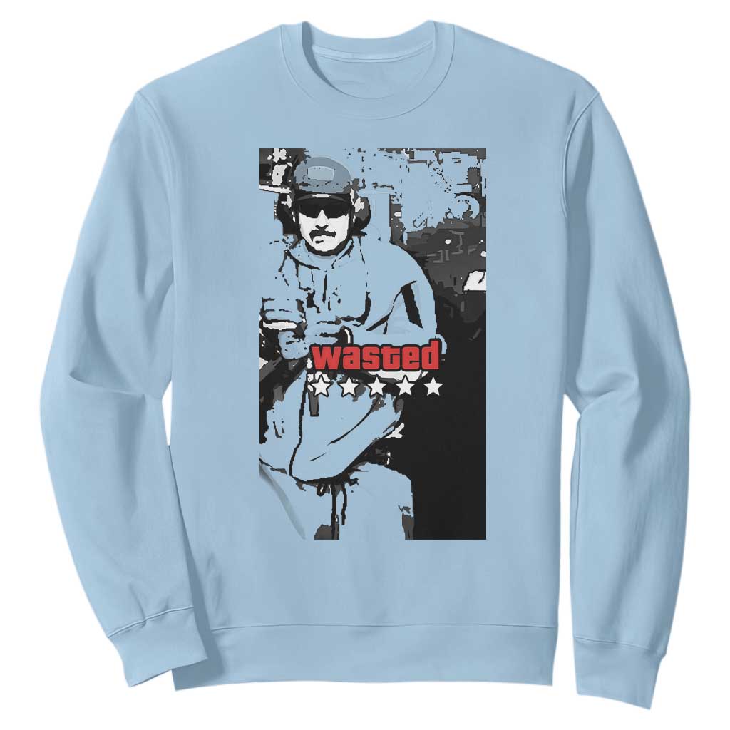 Wasted Maduro Meme Sweatshirt Dictators Downfall Political Satire GTA Style TS02 Light Blue Print Your Wear
