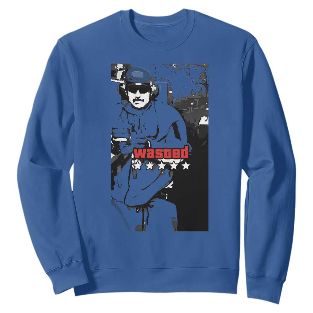 Wasted Maduro Meme Sweatshirt Dictators Downfall Political Satire GTA Style TS02 Royal Blue Print Your Wear