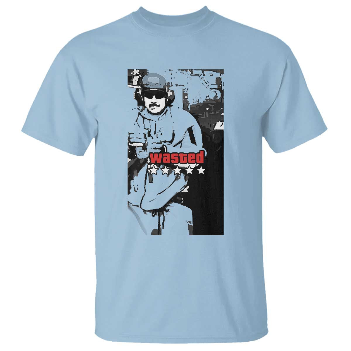 Wasted Maduro Meme T Shirt Dictators Downfall Political Satire GTA Style TS02 Light Blue Print Your Wear