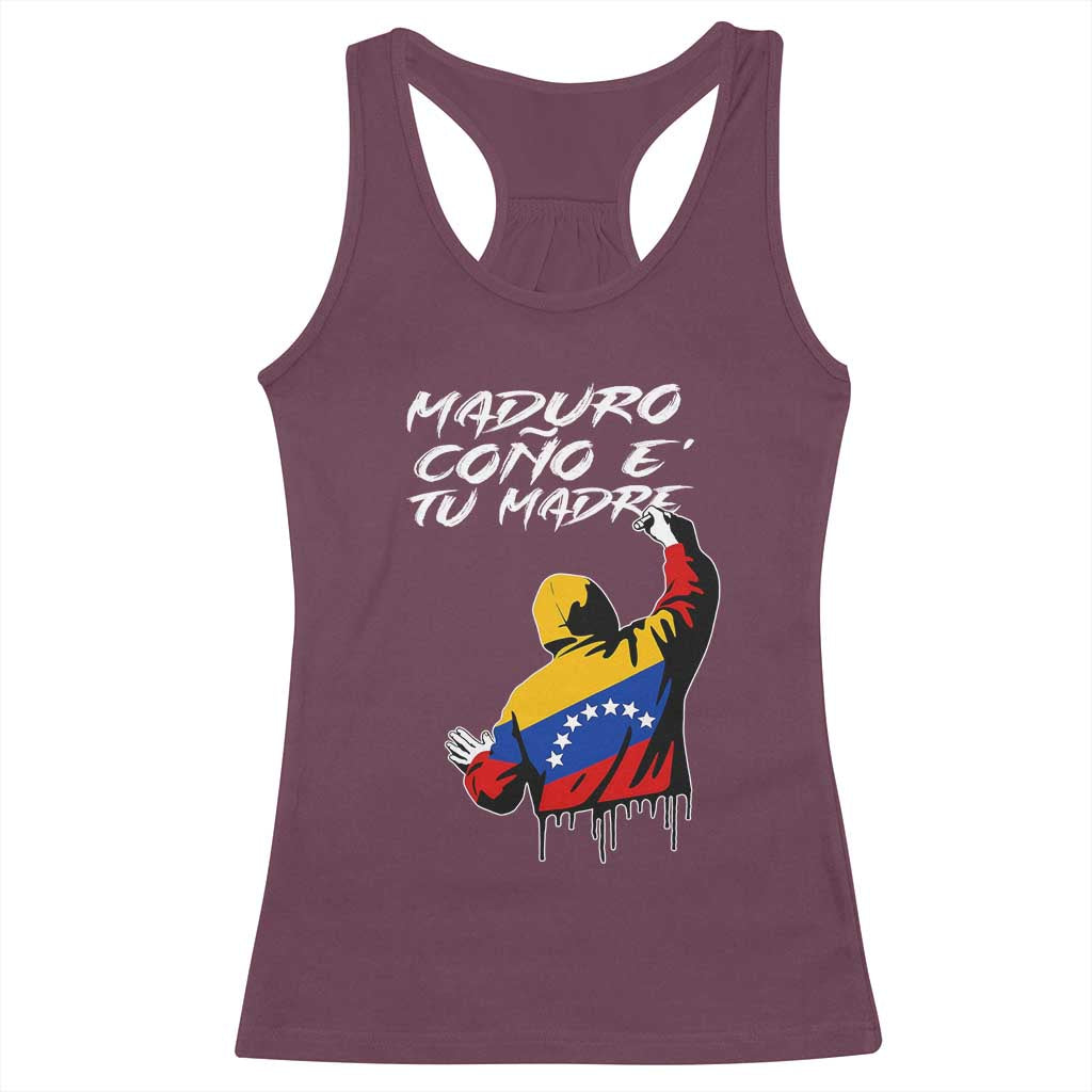 Maduro Cono e Tu Madre Racerback Tank Top Venezuelan Protest Graffiti Graphic TS02 Maroon Print Your Wear