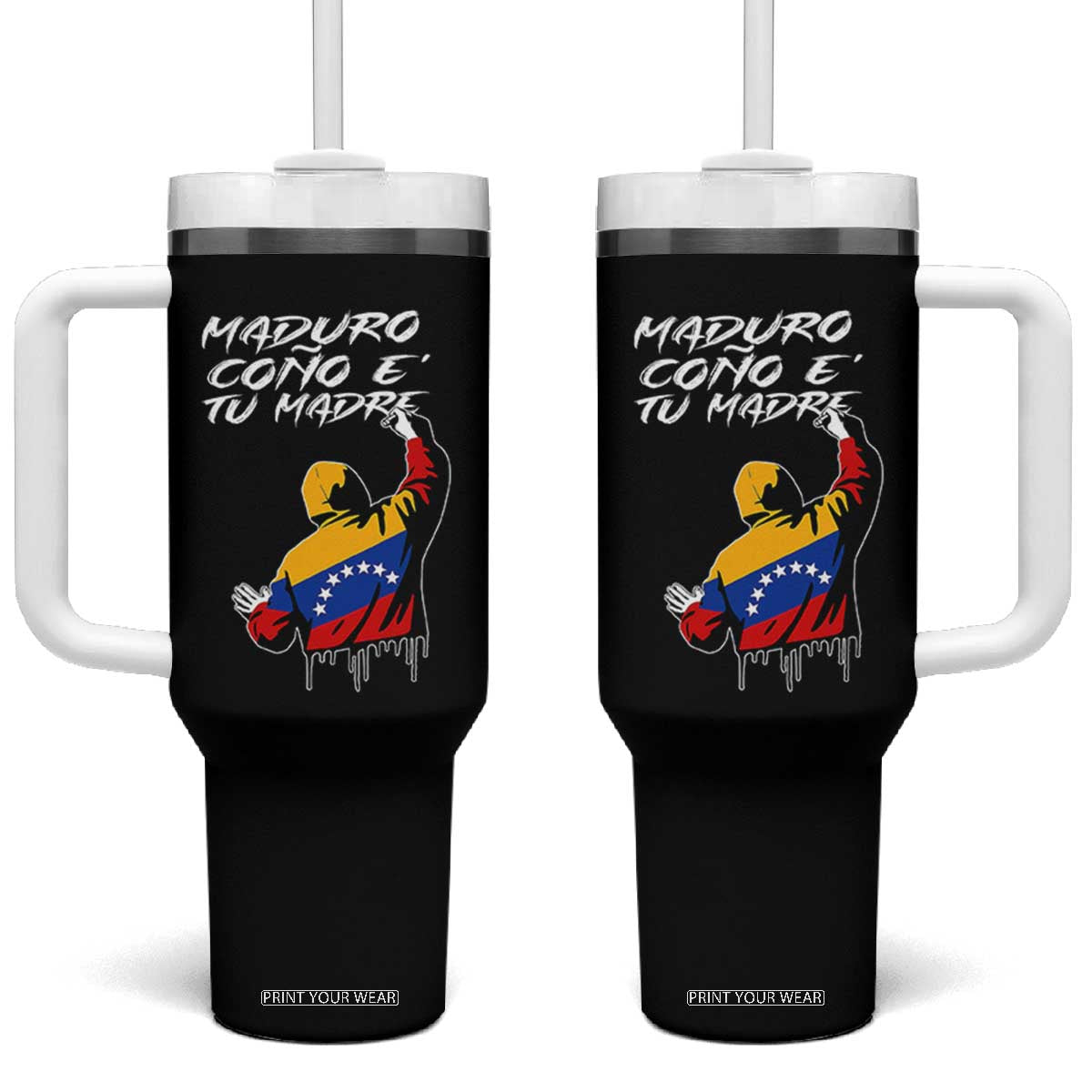 Maduro Cono e Tu Madre Tumbler With Handle Venezuelan Protest Graffiti Graphic TS02 One Size: 40 oz Black Print Your Wear