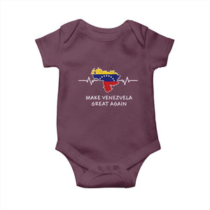 Make Venezuela Great Again Baby Onesie Patriotic Support Heartbeat Distressed Map Graphic TS02 Maroon Print Your Wear
