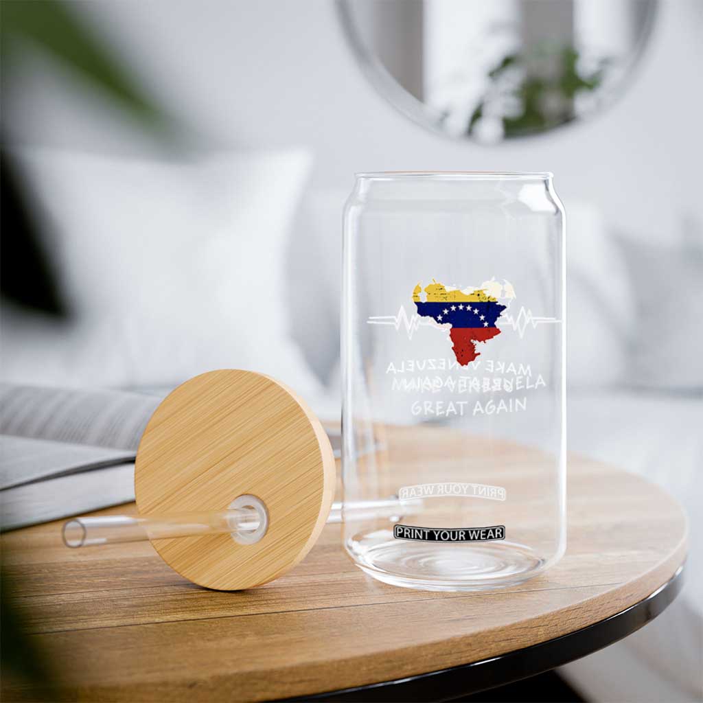 Make Venezuela Great Again Glass Can Patriotic Support Heartbeat Distressed Map Graphic TS02 Print Your Wear