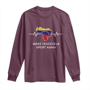 Make Venezuela Great Again Long Sleeve Shirt Patriotic Support Heartbeat Distressed Map Graphic TS02 Maroon Print Your Wear