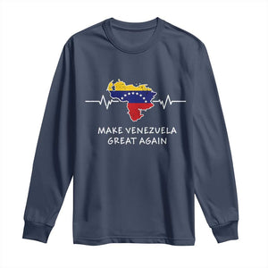 Make Venezuela Great Again Long Sleeve Shirt Patriotic Support Heartbeat Distressed Map Graphic TS02 Navy Print Your Wear