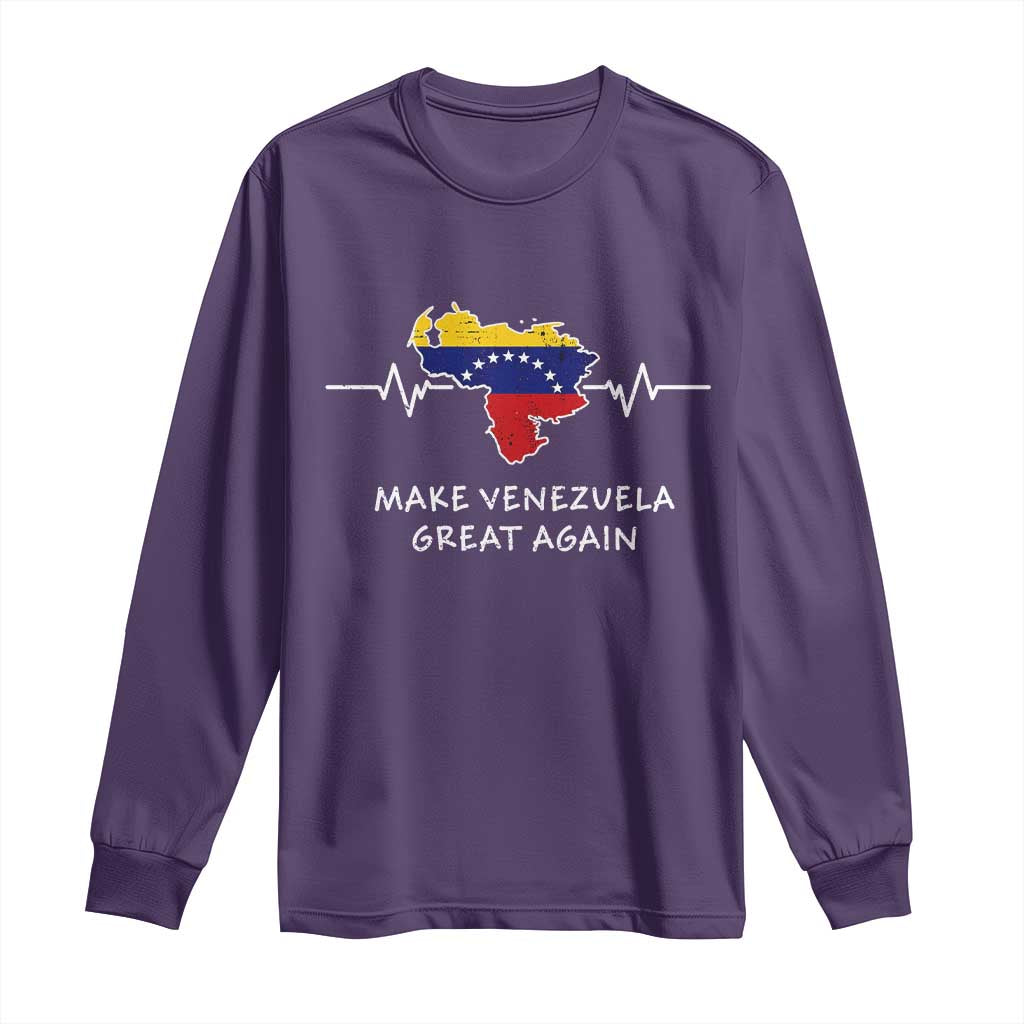 Make Venezuela Great Again Long Sleeve Shirt Patriotic Support Heartbeat Distressed Map Graphic TS02 Purple Print Your Wear