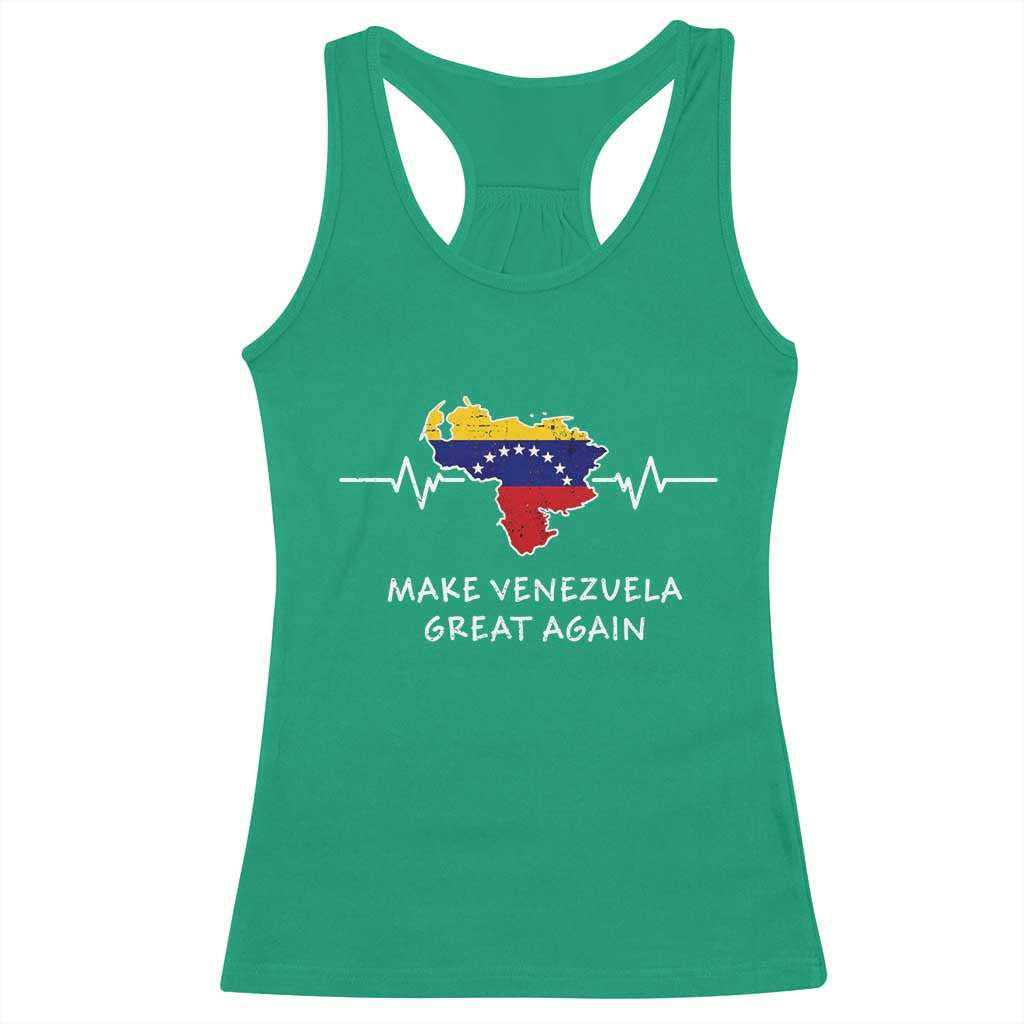 Make Venezuela Great Again Racerback Tank Top Patriotic Support Heartbeat Distressed Map Graphic TS02 Irish Green Print Your Wear