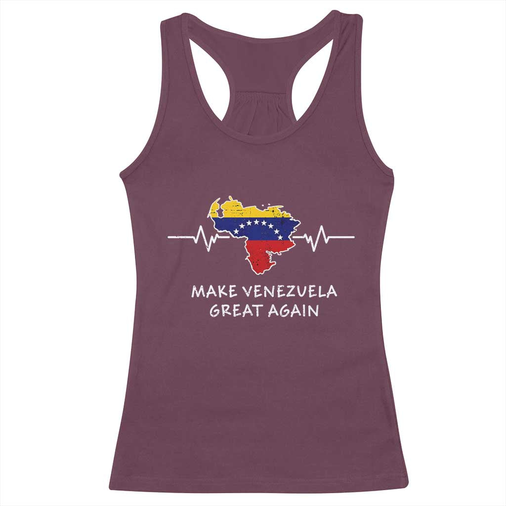 Make Venezuela Great Again Racerback Tank Top Patriotic Support Heartbeat Distressed Map Graphic TS02 Maroon Print Your Wear