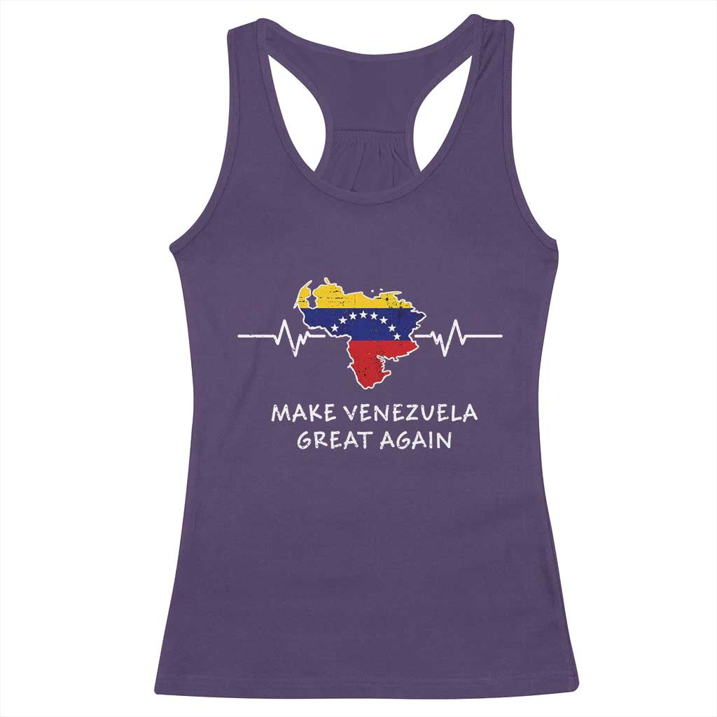 Make Venezuela Great Again Racerback Tank Top Patriotic Support Heartbeat Distressed Map Graphic TS02 Purple Print Your Wear