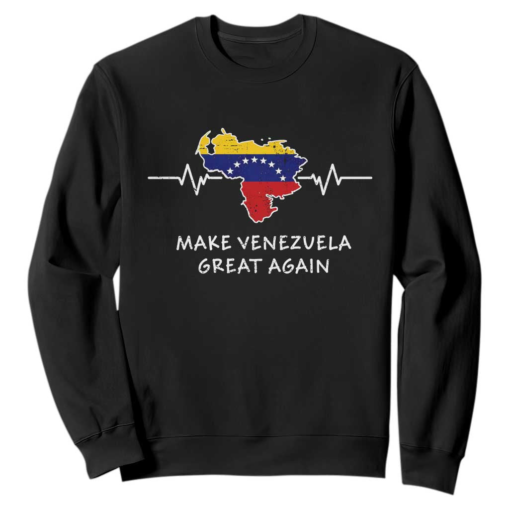 Make Venezuela Great Again Sweatshirt Patriotic Support Heartbeat Distressed Map Graphic TS02 Black Print Your Wear