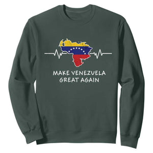Make Venezuela Great Again Sweatshirt Patriotic Support Heartbeat Distressed Map Graphic TS02 Dark Forest Green Print Your Wear