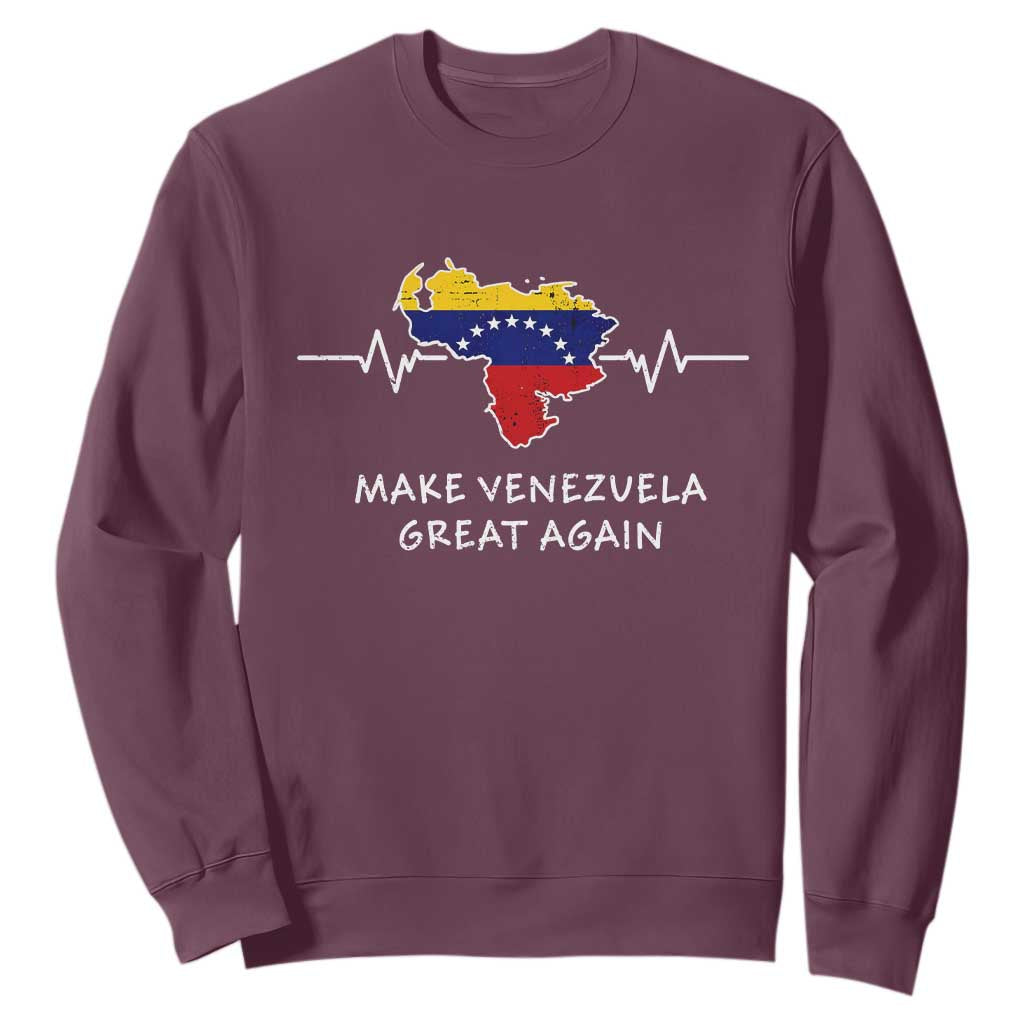 Make Venezuela Great Again Sweatshirt Patriotic Support Heartbeat Distressed Map Graphic TS02 Maroon Print Your Wear