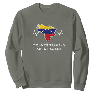 Make Venezuela Great Again Sweatshirt Patriotic Support Heartbeat Distressed Map Graphic TS02 Military Green Print Your Wear