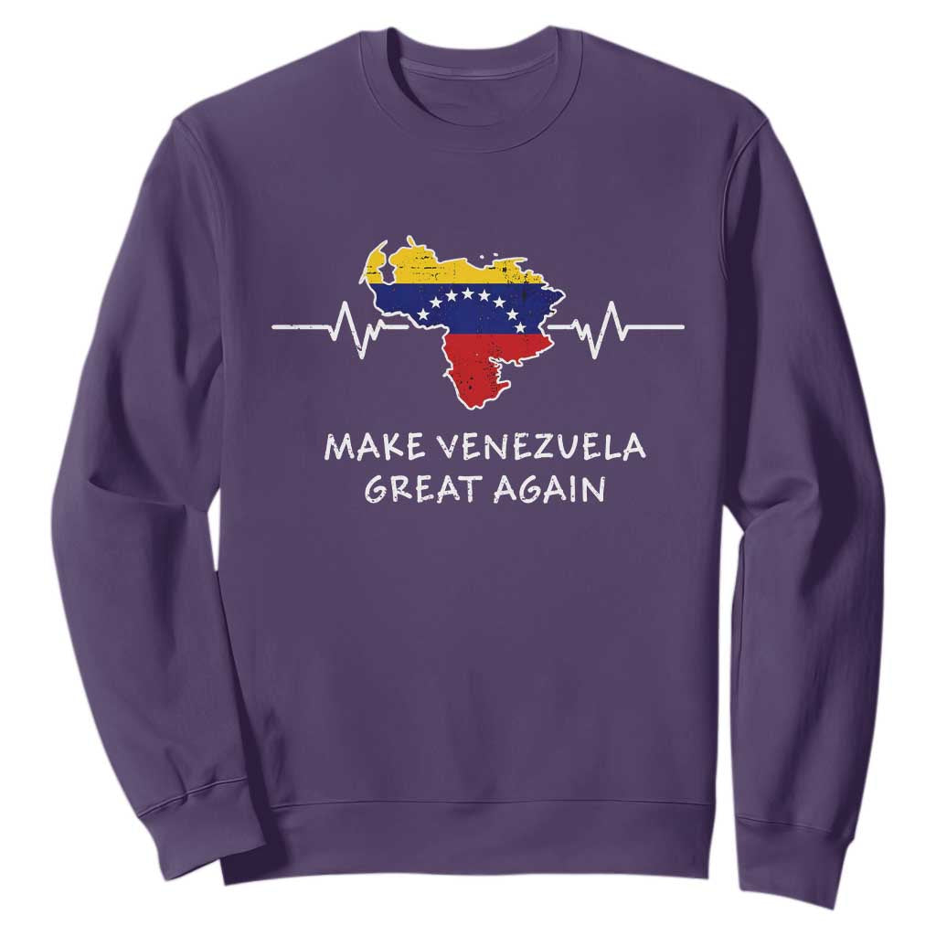 Make Venezuela Great Again Sweatshirt Patriotic Support Heartbeat Distressed Map Graphic TS02 Purple Print Your Wear