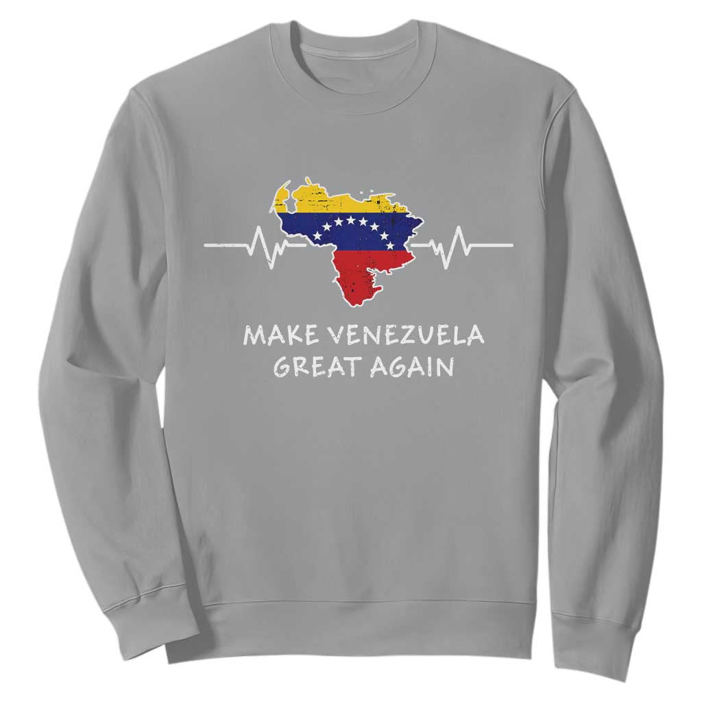 Make Venezuela Great Again Sweatshirt Patriotic Support Heartbeat Distressed Map Graphic TS02 Sport Gray Print Your Wear